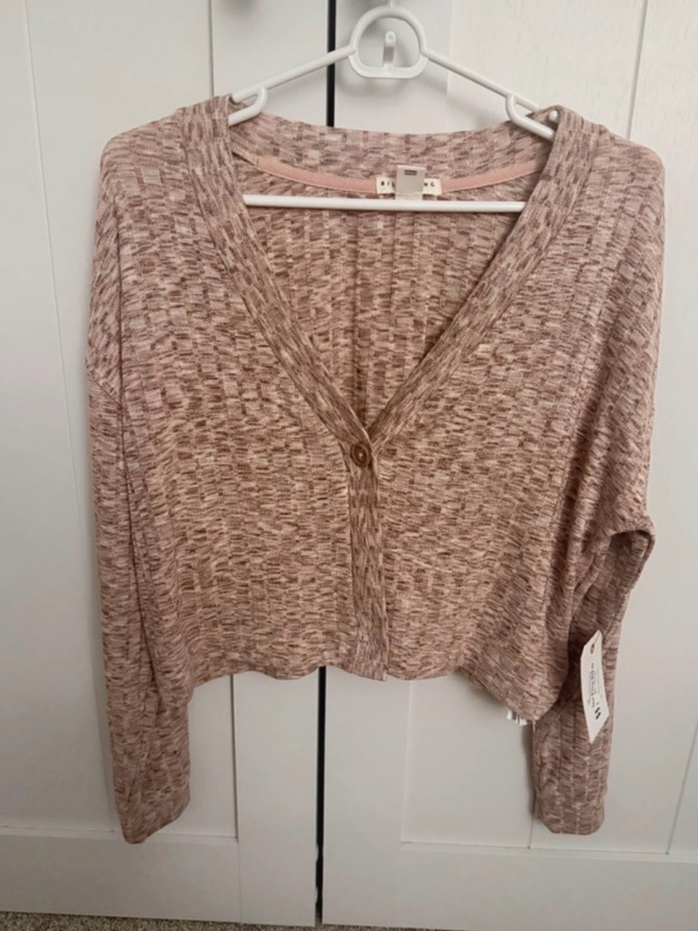Billabong Heathered Taupe Cropped V-Neck Cardigan